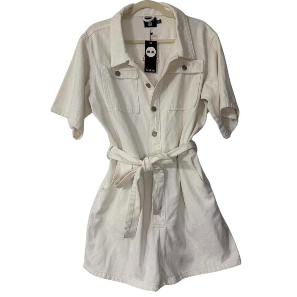 Boohoo Blue Cream Denim Romper Size 22